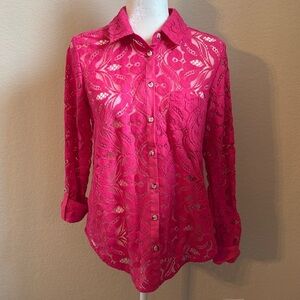 Mauve Anthropologie Pink Lace Button Up Sz 8